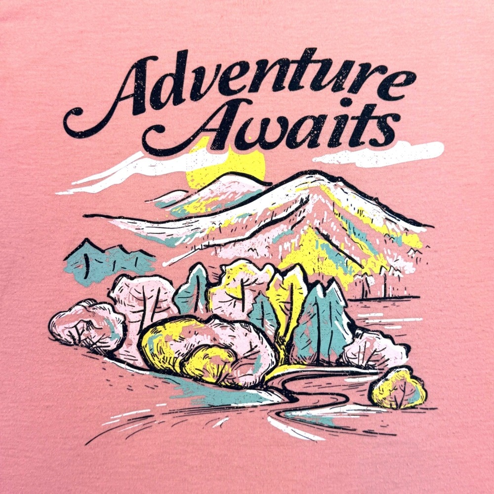 Home Free Tank Top Women's Size XL Adventure‎ Awaits Mountain Graphic Pink